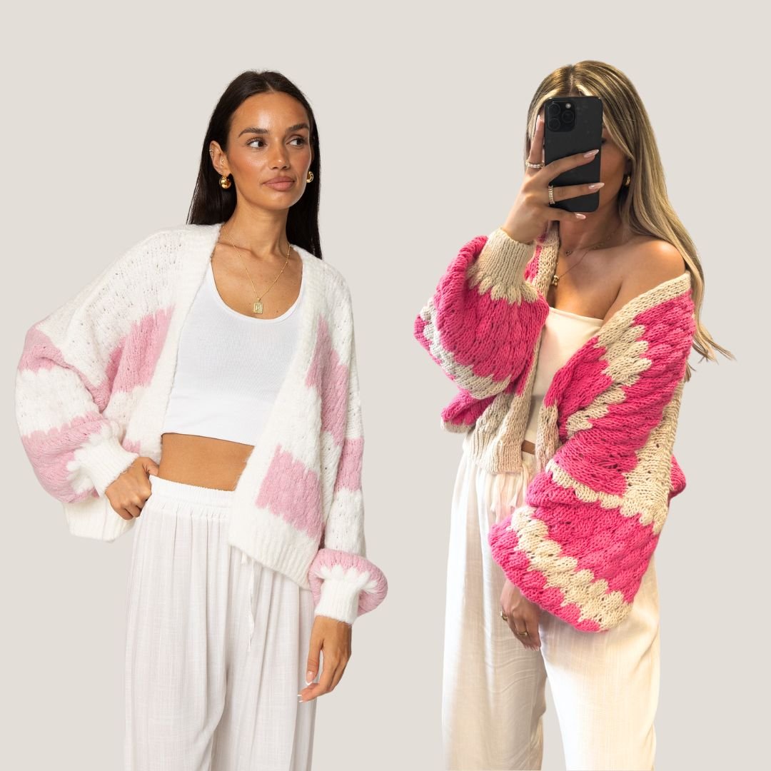 2er Pack Bold Stripes Oversized Cardigan Soft Rosa & Breezy Knit Cardigan - JEWELINA