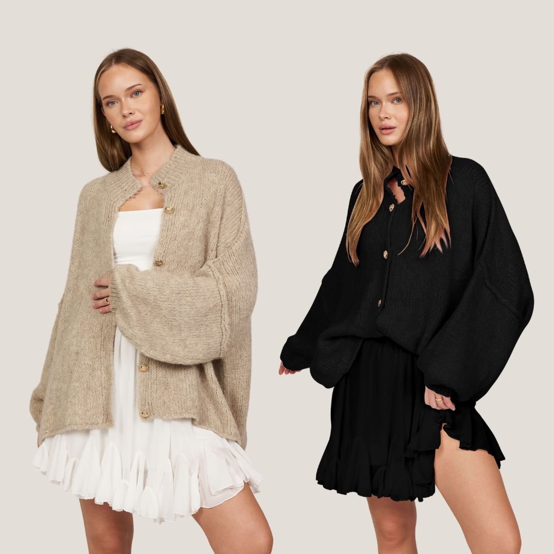 2er Pack Oversized Cardigan "CozyGlam" Black & Beige - JEWELINA