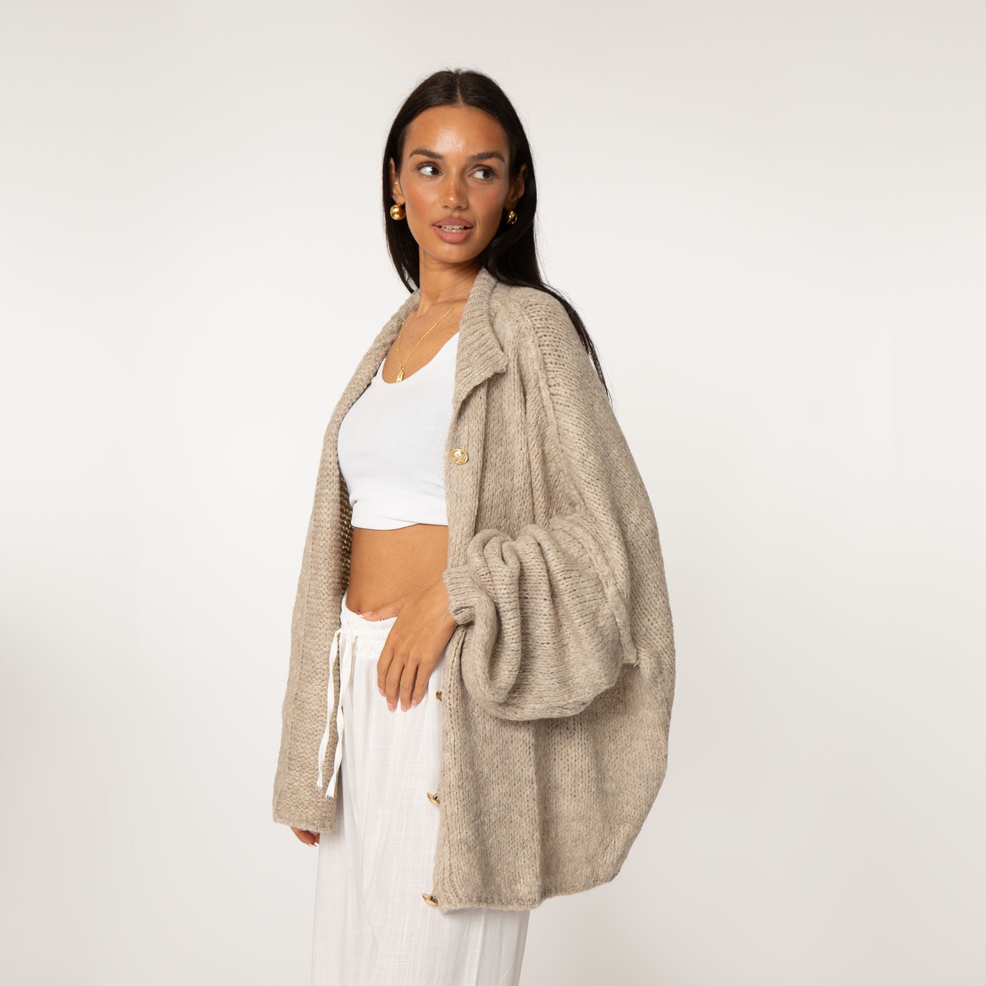 2er Pack Oversized Cardigan "CozyGlam" Black & Beige - JEWELINA