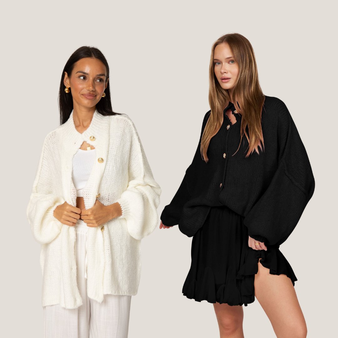 2er Pack Oversized Cardigan "CozyGlam" Black & White - JEWELINA