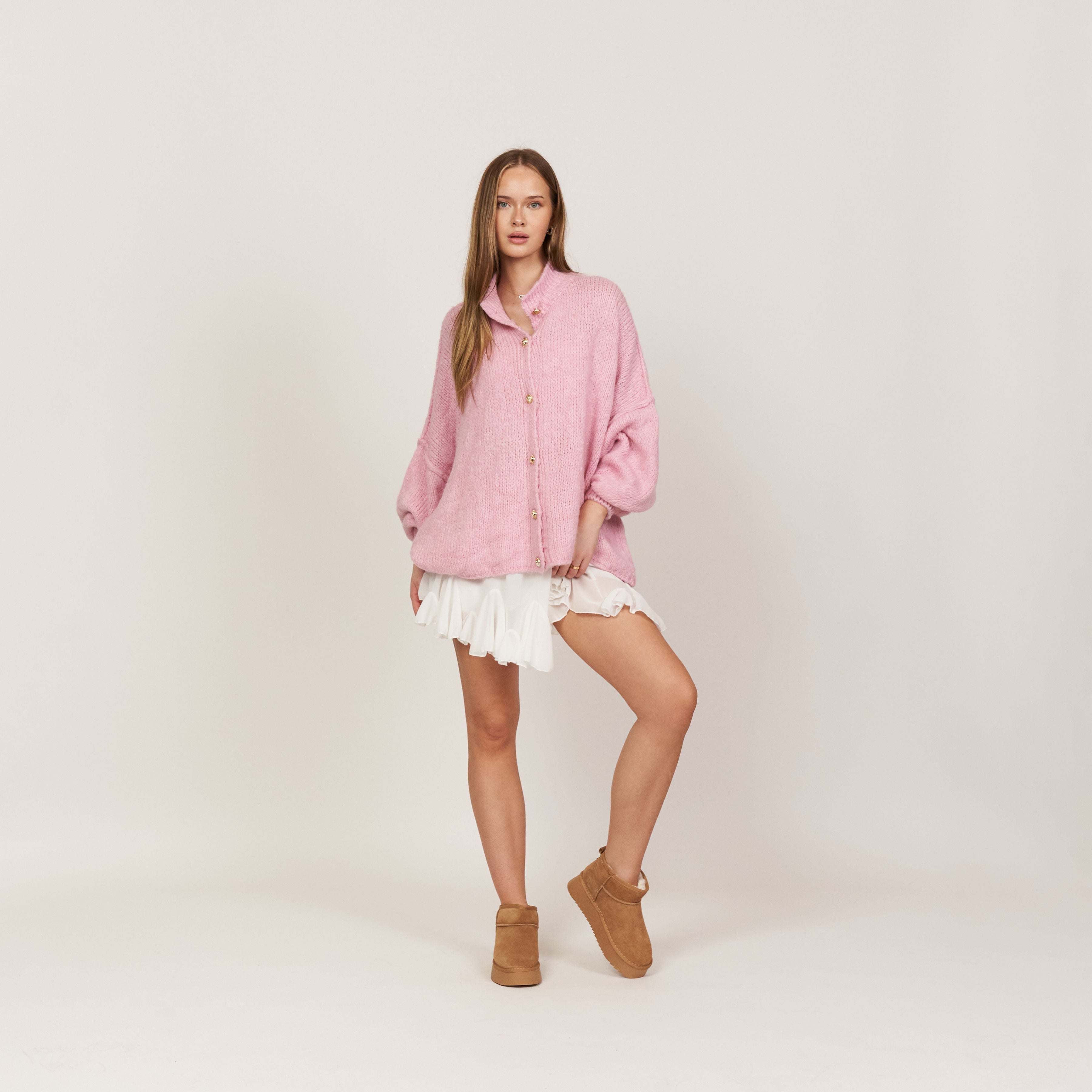 2er Pack Oversized Cardigan "CozyGlam" Soft Rosa & Beige - JEWELINA