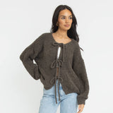 Bouclé Oversized Cardigan mit Schleifen