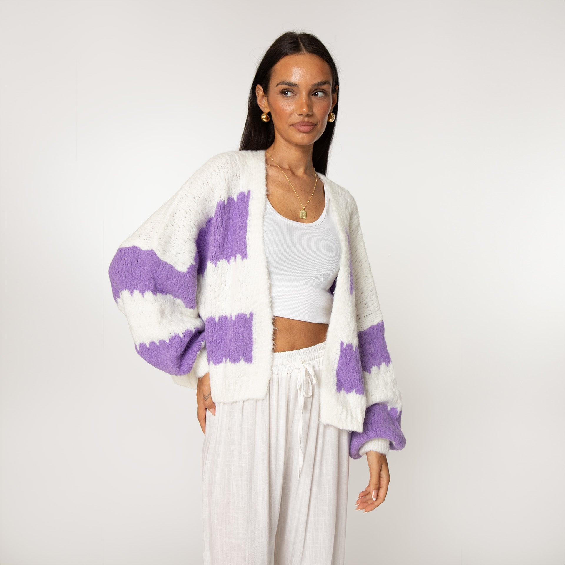 Bold Stripes Cardigan Lila - JEWELINA