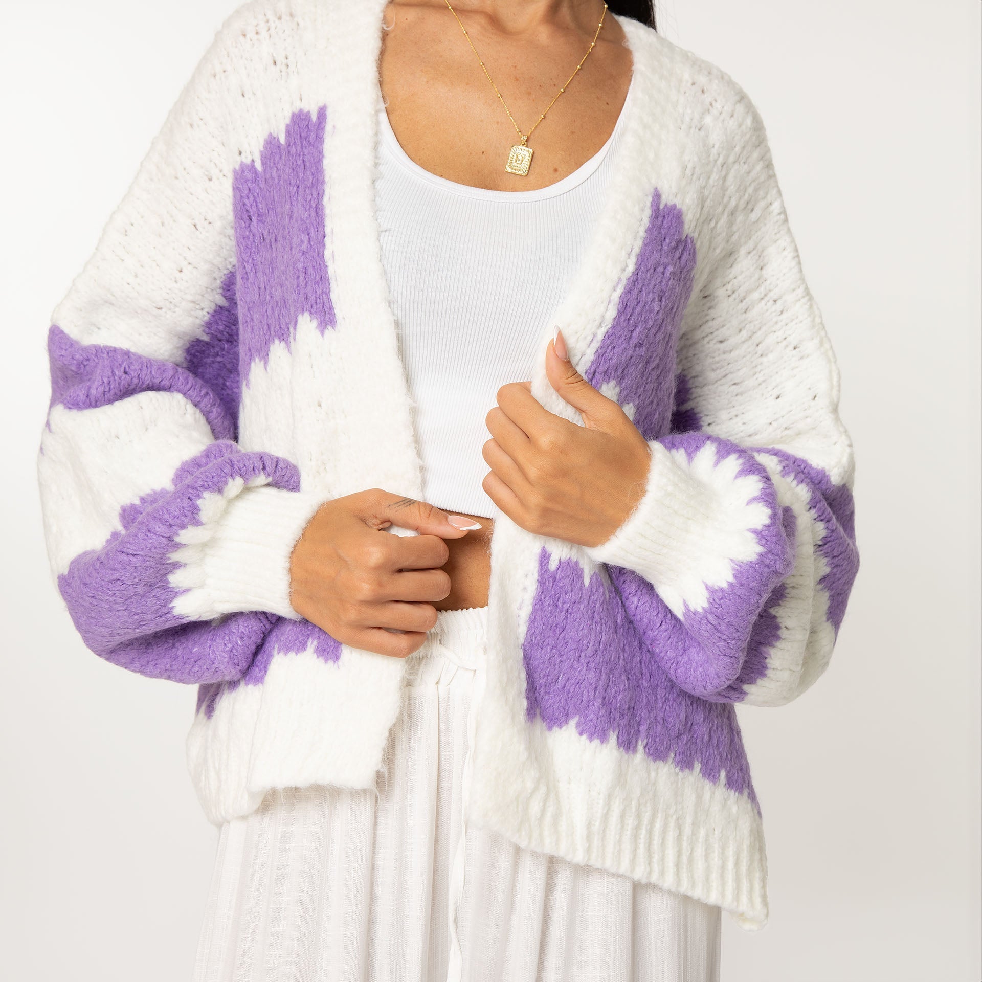 Bold Stripes Cardigan Lila - JEWELINA