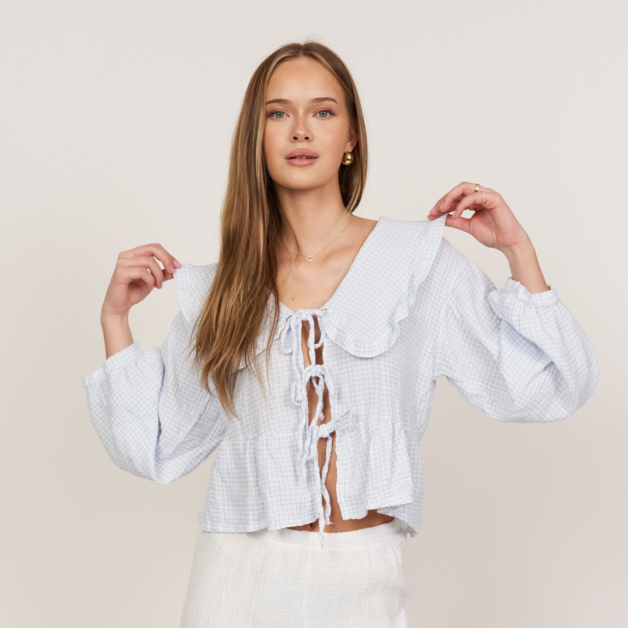 Karrierte Bluse zum Binden - JEWELINA