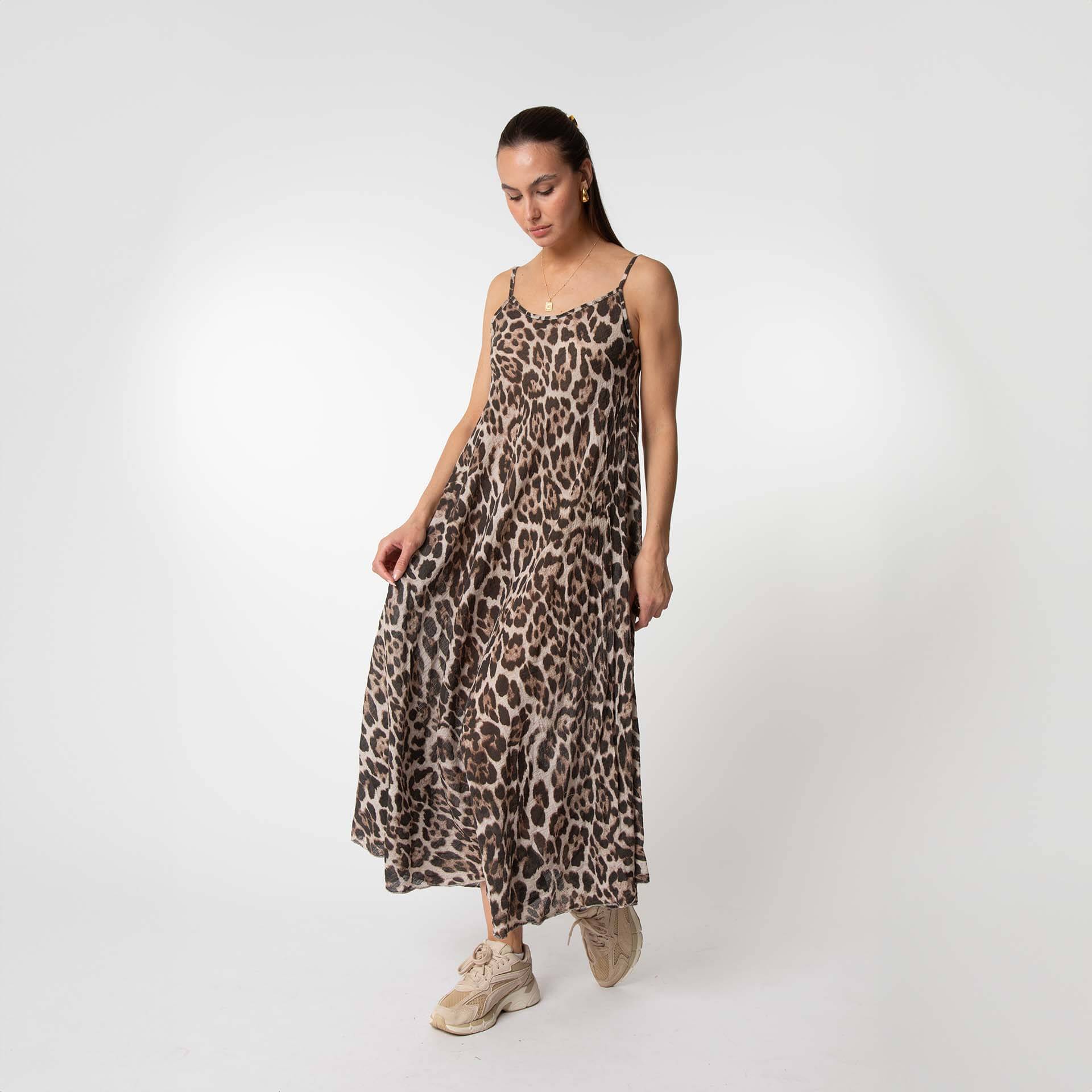 Musselin Kleid in Leo Print - JEWELINA